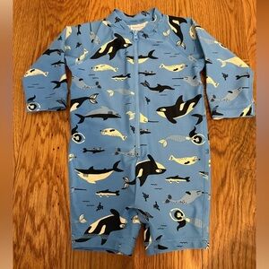 Hanna Andersson Baby Swimsuit Rashguard Size 60cm 3-6 M whales, seals, ocean